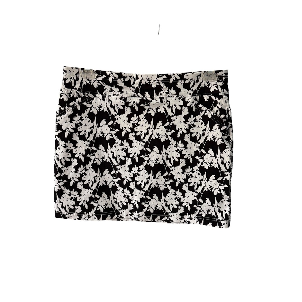 Mario Serrani Italy Womens Floral Skort Black White Stretch Pocket L‎ Large